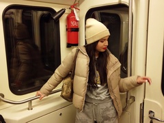 Babe with nice curves Astrid has great fun on her own during vacation