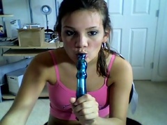 Bosomy brunette girlie in pink stockings Kate masturbates her slit