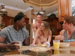 Dirty chick is having a foursome with three gifted studs