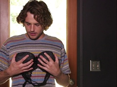 Busty girl leans on her back and spreads legs for stepbrother's stick