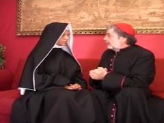 Tanned thicc PAWG leggy curvy big tits desperate blonde Nun enjoys fat old perv Priests thick cock in all holes to creampie - Anal