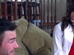 A sexy doctor that has large tits is taking care of her patient