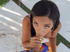 Busty princess kneels for cock in a sweet POV play