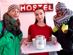 Stunning doll Lady Gang is sucking a huge black dick in the bedroom