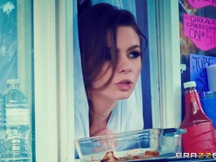 Young student Alex Blake works & fucks in food trailer