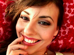 Busty babe Lorena plays with her hairy vagina