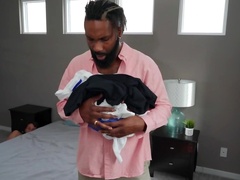 Big-tittied girl makes boyfriend leave the bedroom and has sex