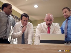 Excited stud gives brunette a threeway orgasm for her help