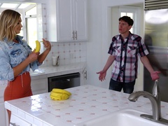 Son shoves entire cock into her pink pussy