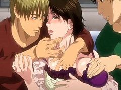 Big titted hentai babe enjoys rough MMF threesome sex