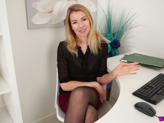 Hannah Z is lusty all alone secretary who brags of her tits and long legs