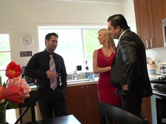 Wife gets treated with a double dose of cock during a home trio