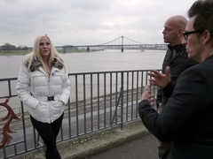 Picked up busty MILF Lara is mouthfucked and banged doggy (FMM)