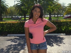 Fantastic young black chick shows her goodies in the van