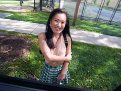 Small boobs Asian chick Kimmy Kimm fucked in the van balls deep