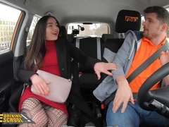Brunette Russian Babe Finds Sexy Way to Pass Driving exam - reality hardcore with cumshot