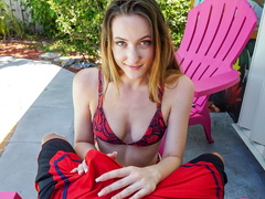 Bikini classmate slides on my cock by the pool