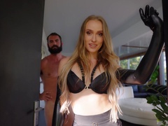 Stunning wife enjoys thick inches deep in her tiny holes for serious cam rounds