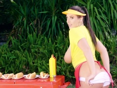 Amazing MILF Angela White makes hot dogs and becomes horny