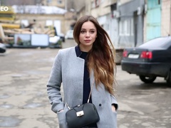 Marvelous and young white model poses topless in white panties