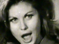 Busty lady in retro porn scene